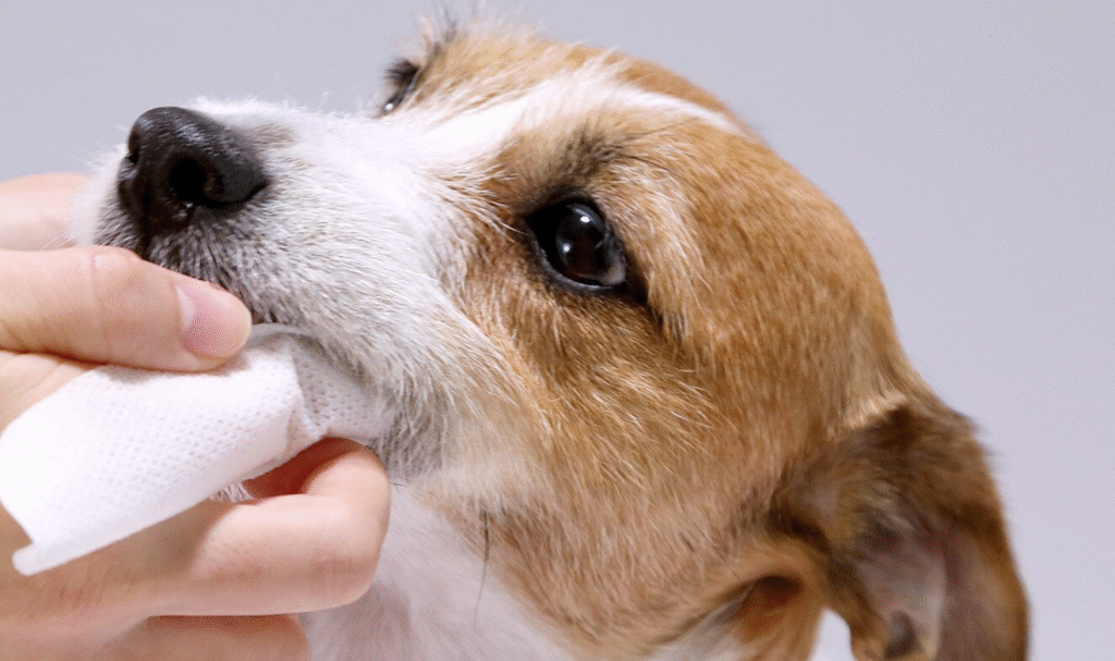 歯磨きをする犬